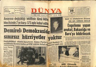 Dünya Gazetesi 28 Ağustos 1971 - Demirel Demokraside Sınırsız Hürriyetler Yoktur GZ82204 - 1