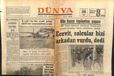 Dünya Gazetesi 28 Aralık 1969 - Ecevit Solcular Bizi Arkadan Vurdu GZ103519 - 1