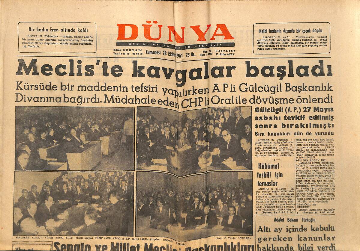 Dünya Gazetesi 28 Ekim 1961 - Sovyet Tankları Doğu Berlin'de Mevzilendi - Satürn Roketi Başarıyla Atıldı GZ152381 - 1