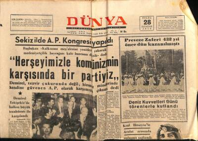 Dünya Gazetesi 28 Eylül 1970 - Kral Hüseyinle Arafat Arasında Anlaşma Sağlandı GZ87190 - 1
