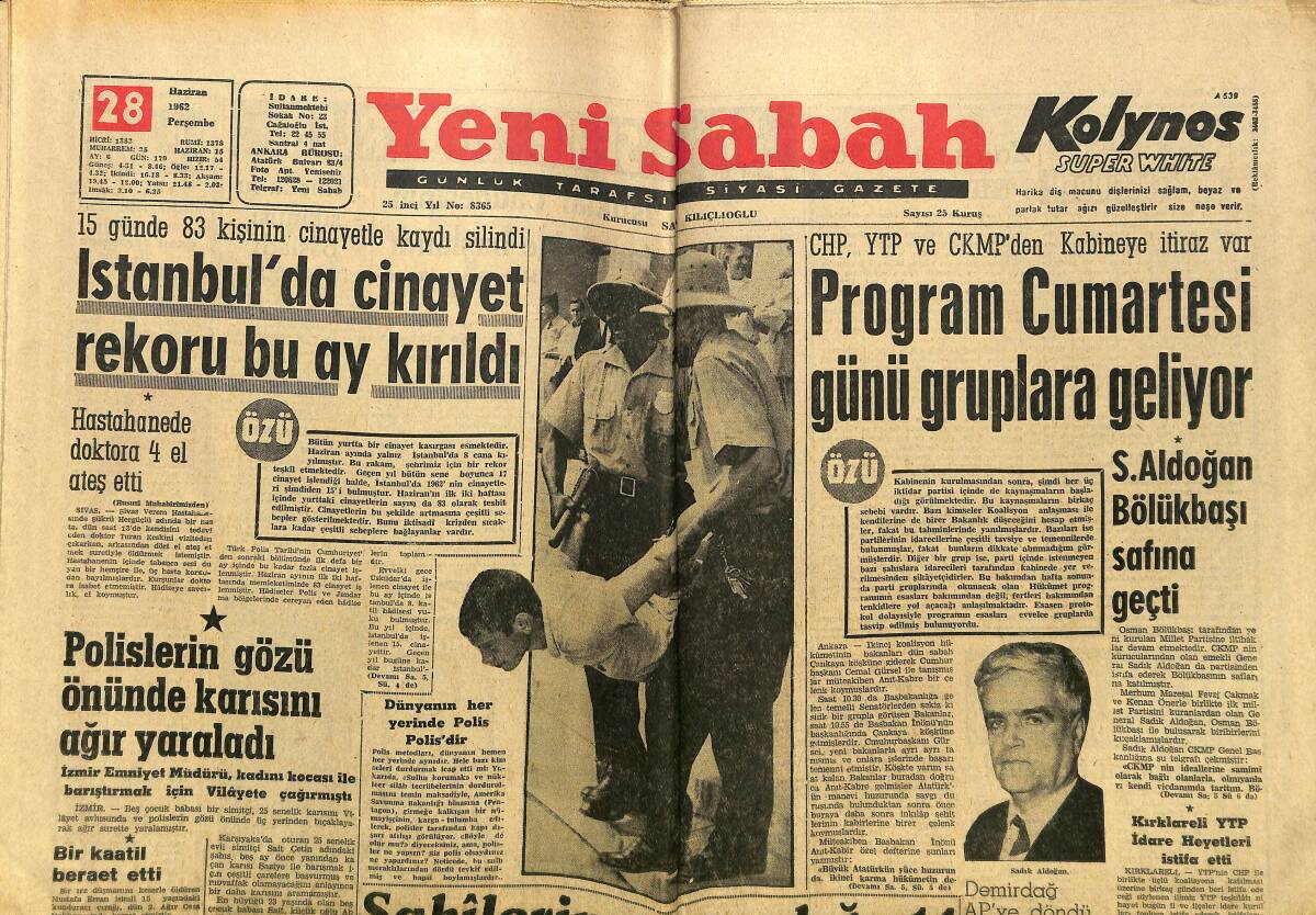 Yeni Sabah Gazetesi 28 Haziran 1962 - Sultan Abdülhamid′in Ressamının Evini Yıktılar - Nasır′ın Filistinli Araplara Çağrısı GZ148234 - 1