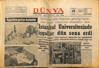 Dünya Gazetesi 28 Haziran 1968 - İstanbul Üniversitesinde İşgaller Dün Sona Erdi GZ68057 - 1