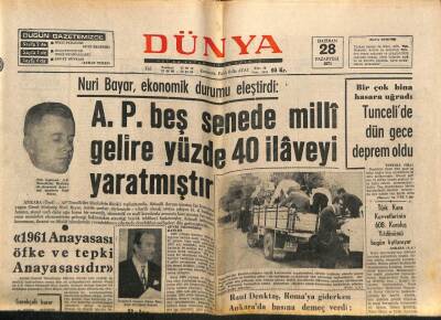 Dünya Gazetesi 28 Haziran 1971 - TRT Personel Harcırahları İle İlgili Bilgiler Yanlışmış GZ76546 - 1