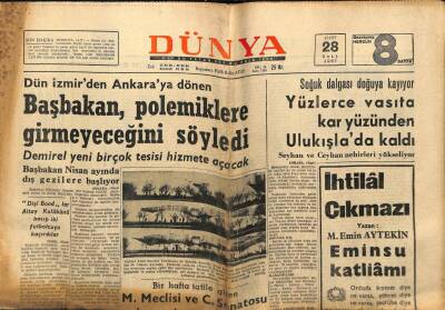 Dünya Gazetesi 28 Mart 1967 - Süleyman Demirel,Polemiklere Girmeyeceğini Söyledi GZ61065 - 1
