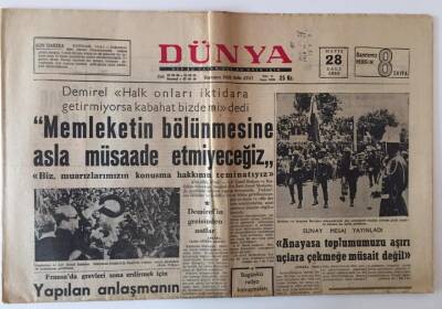 Dünya Gazetesi 28 Mayıs 1968 - Demirel Memleketin Bölünmesine Asla Müsaade Etmeyeceğiz GZ13037 - 2