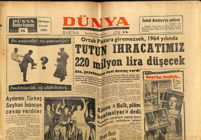 Dünya Gazetesi 28 Nisan 1963 - Tütün İhracatımız 220 Milyon Lira Düşecek GZ68253 - 2