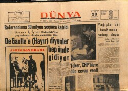 Dünya Gazetesi 28 Nisan 1969 - De Gaullee Hayır Diyenler Önde Gidiyor GZ103509 - 1