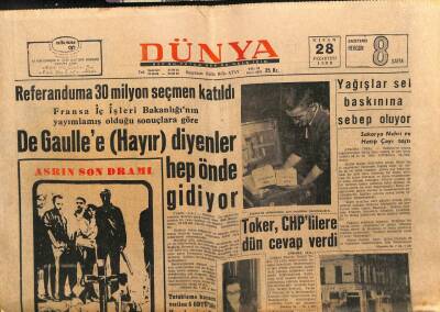 Dünya Gazetesi 28 Nisan 1969 - De Gaullee Hayır Diyenler Önde Gidiyor GZ103509 - 1