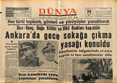 Dünya Gazetesi 28 Nisan 1971 - Ankarada Sokağa Çıkma Yasağı Konuldu GZ88991 - 1