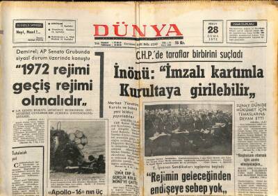 Dünya Gazetesi 28 Nisan 1972 - Apollo-16nın Üç Astronotu Dünyaya Döndü GZ68080 - 2