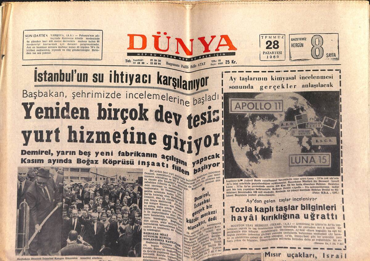 Dünya Gazetesi 28 Temmuz 1969 - Dünya'nın En Büyük Dizel Motor Fabrikalarından Biri Türkiye'de Kuruluyor - Ecevit Konuşurken Hadiseler Oldu GZ151062 - 1