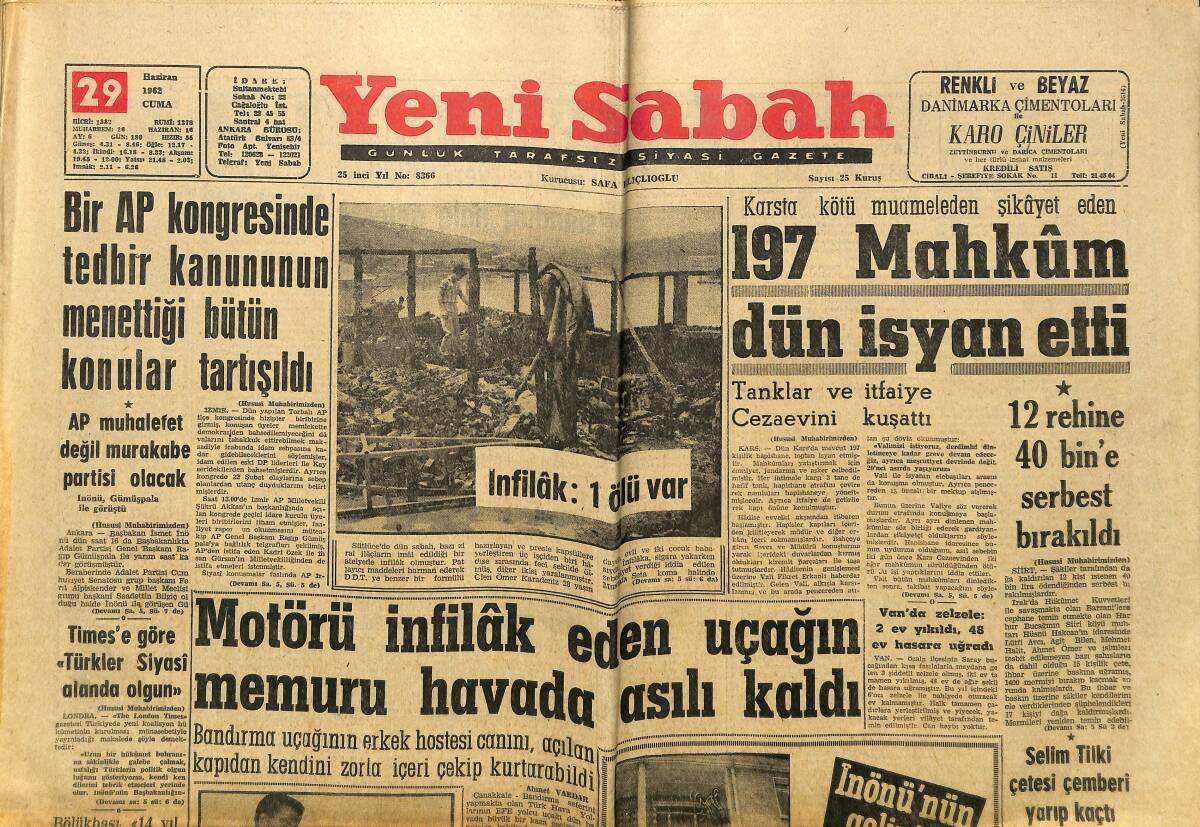Yeni Sabah Gazetesi 29 Haziran 1962 - Mitzi Gaynor Yeni Filmine Hazırlanıyor - Özdilek&prime;in Kızı Boşandı GZ148233 - 1