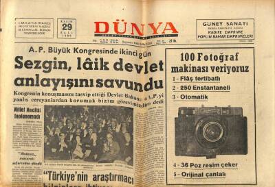 Dünya Gazetesi 29 Kasım 1966 - Sezgin , Laik Devlet Anlayışını Savundu GZ80599 - 1