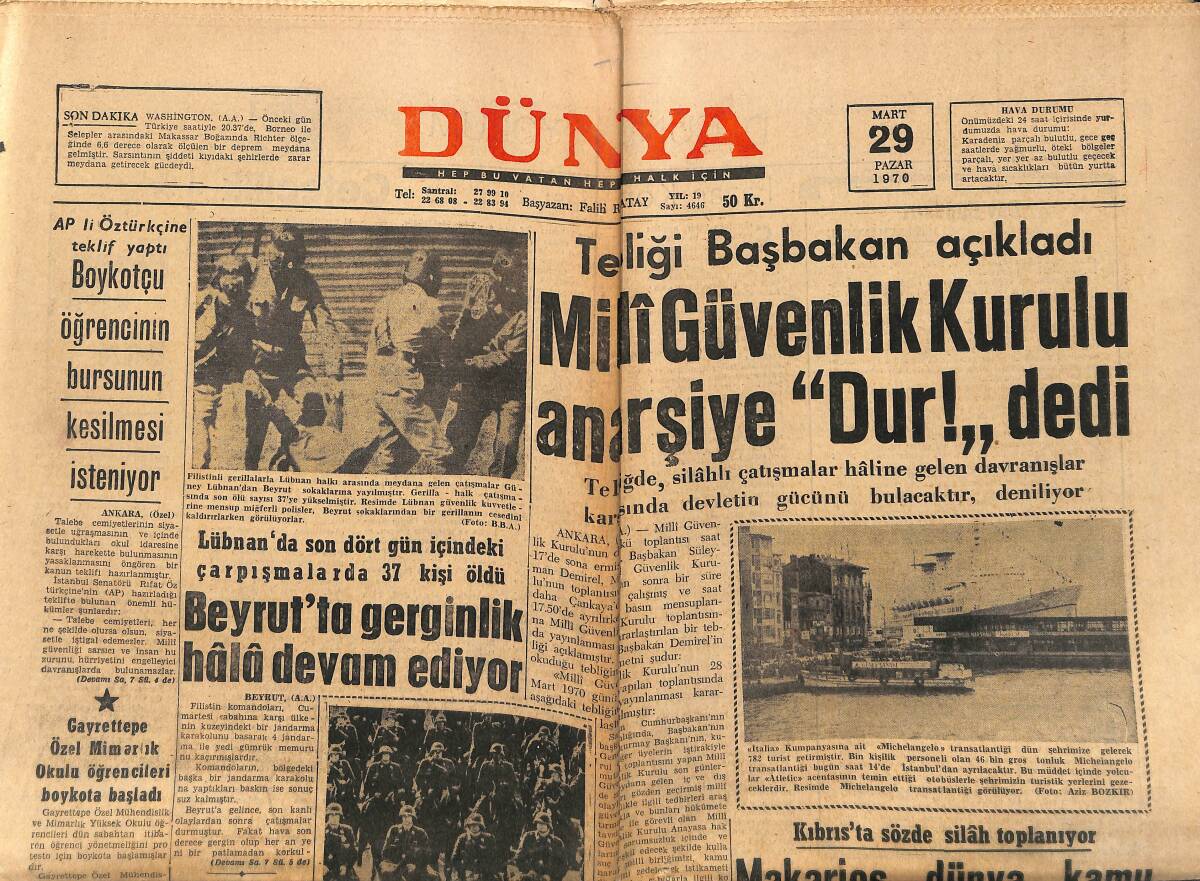 Dünya Gazetesi 29 Mart 1970 - Jacqueline Ve Liz Ne İstiyor - Bayan İndra Gandi GZ150916 - 1