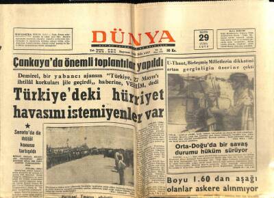 Dünya Gazetesi 29 Mayıs 1970 - Orta-Doğuda Bir Savaş Durumu Hüküm Sürüyor GZ66175 - 1