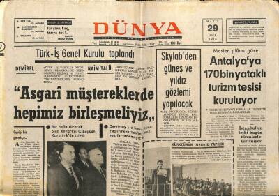 Dünya Gazetesi 29 Mayıs 1973 - Antalyaya 170 Bin Yataklı Turizm Tesisi Kuruluyor GZ68009 - 2