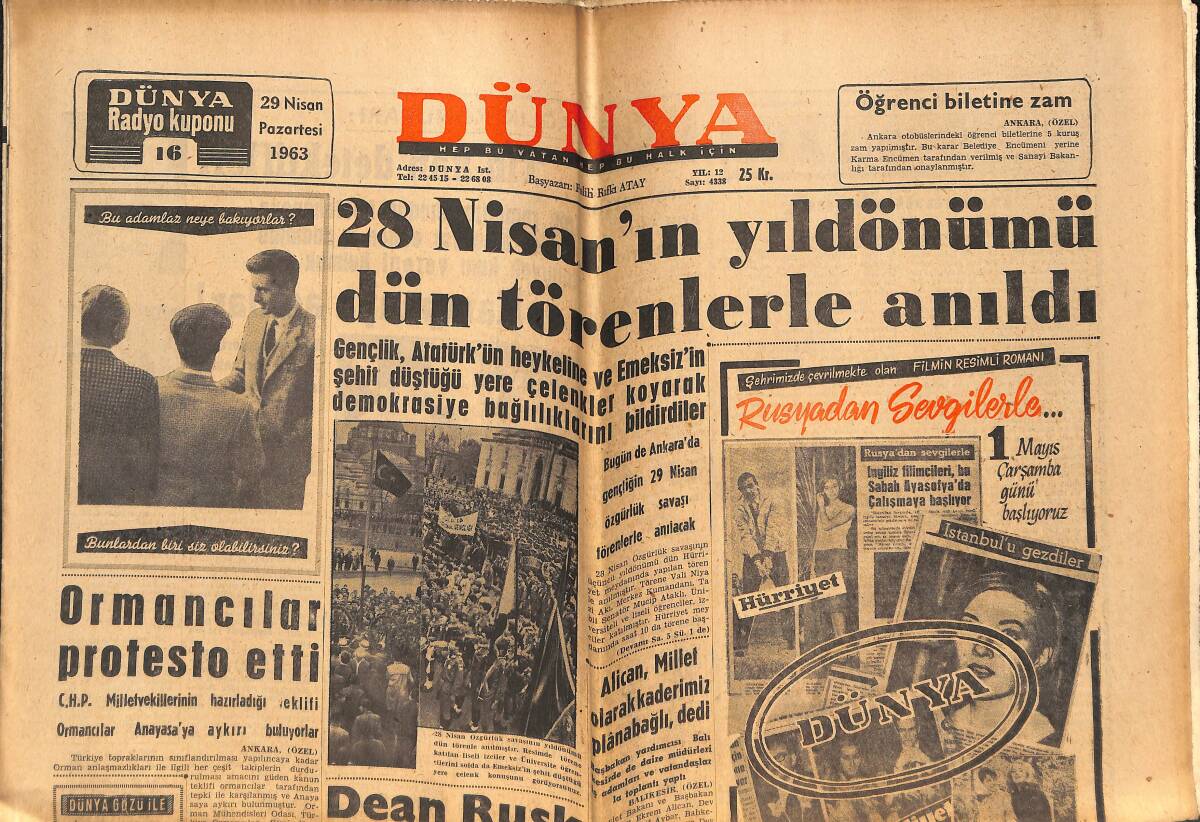 Dünya Gazetesi 29 Nisan 1963 - Baade İş Adamları İle Türkiye'ye Geliyor - Elizabeth Taylor'ın Boşanmaya Vakti Yok GZ152522 - 1