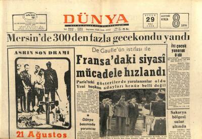 Dünya Gazetesi 29 Nisan 1969 - De Gaullenin İstifası İle GZ103508 - 1