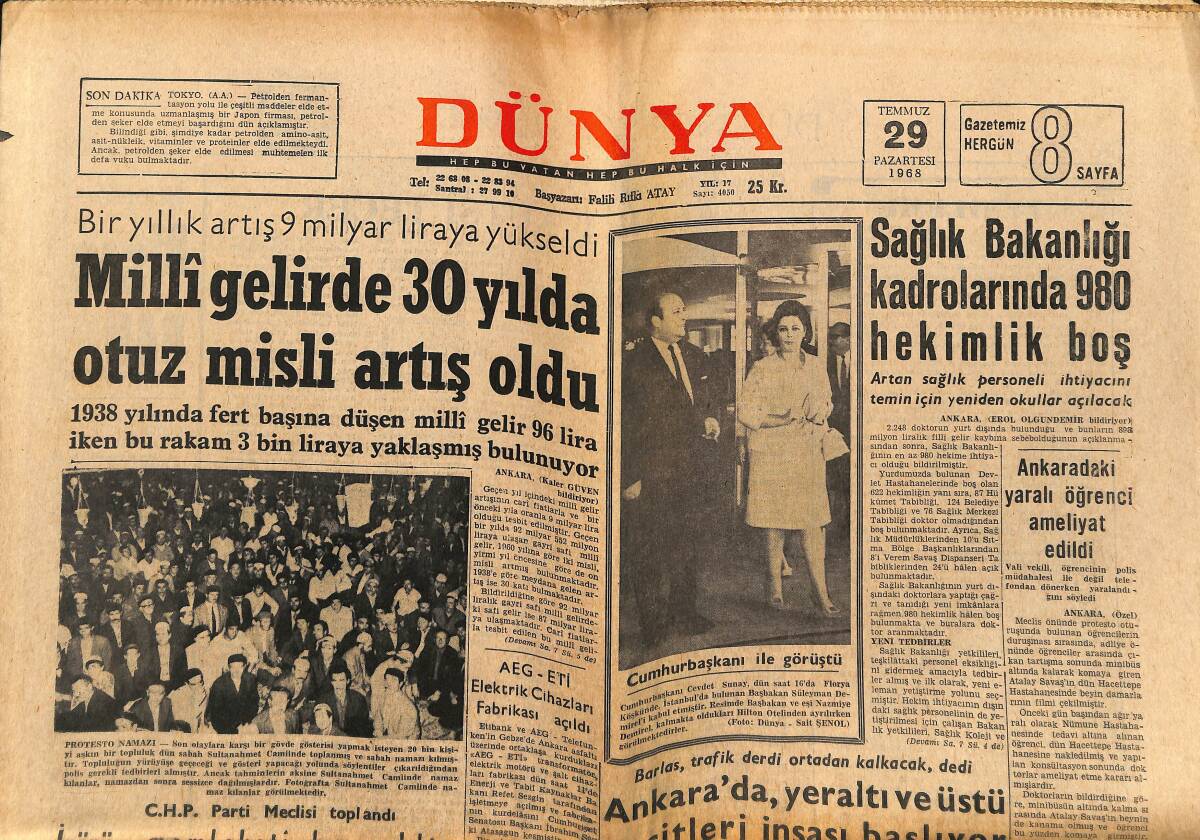 Dünya Gazetesi 29 Temmuz 1968 - Altı Güzel Kadın Çirkinleşmeden Öldü - Sinemanın Ünlüleri İngiltere'de Toplanıyor GZ152247 - 1