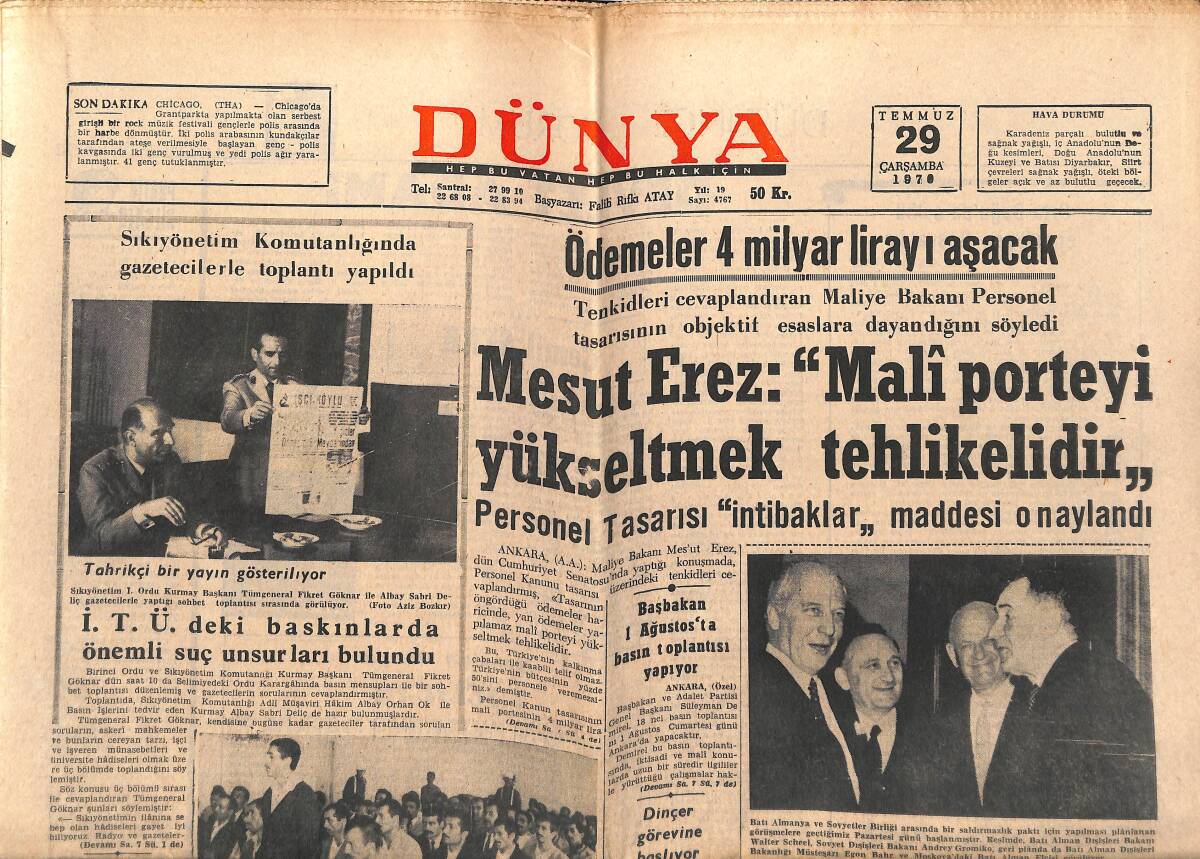 Dünya Gazetesi 29 Temmuz 1970 - Sylvia Koscina İstanbul'da - Brigitte Bardot Vadim'e Dönüyor GZ151018 - 1
