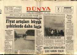 Dünya Gazetesi 3 Aralık 1972 - Fiyat Artışları Büyük Şehirlerde Daha Fazla GZ68087 - 2