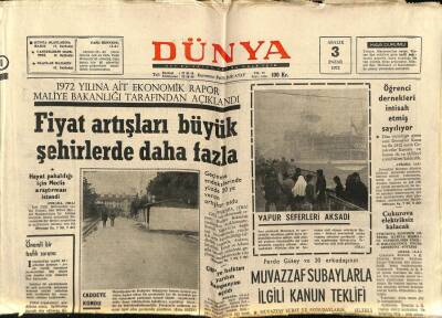 Dünya Gazetesi 3 Aralık 1972 - Fiyat Artışları Büyük Şehirlerde Daha Fazla GZ68087 - 1
