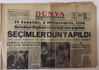 Dünya Gazetesi 3 Haziran 1968 - Seçimler Yapıldı Türk Siyasi Tarihinde İlk Defa Seçimlere Sekiz Parti Birden Katılıyor GZ13018 - 1