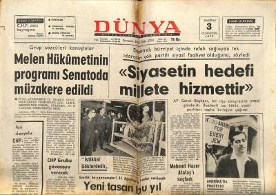 Dünya Gazetesi 3 Haziran 1972 - Melen Hükümetinin Programı Senatoda Müzakere Edildi GZ82194 - 1