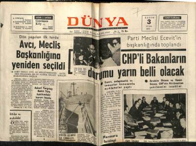Dünya Gazetesi 3 Kasım 1972 - CHPli Bakanların Durumu Yarın Belli Olacak GZ61064 - 1