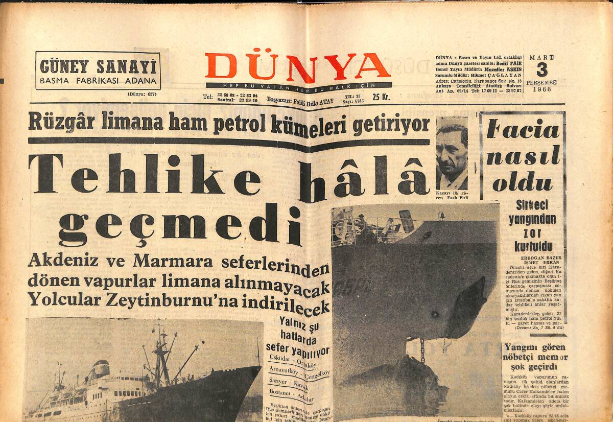 Dünya Gazetesi 3 Mart 1966 - Senatör Kennedy, Vietnam Konusunda Johnson İle Beraber - Fenerbahçe'nin Teknik Adamları Bursa'da GZ150829 - 1