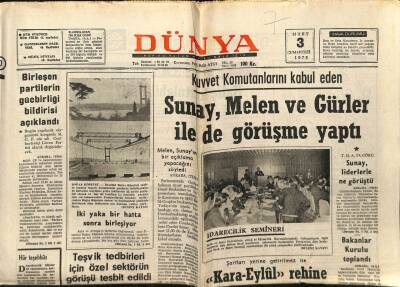 Dünya Gazetesi 3 Mart 1973 - Sunay, Melen Ve Gürler İle de Görüşme Yaptı GZ68072 - 2