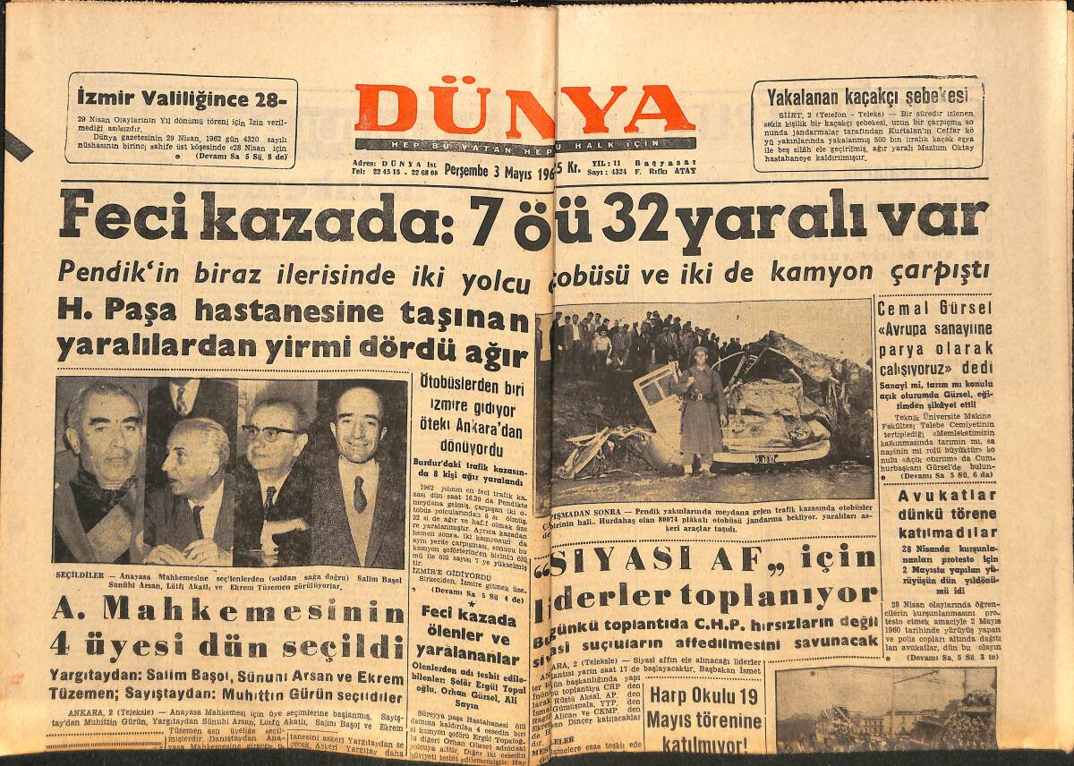 Dünya Gazetesi 3 Mayıs 1962 - Nuri Beşer'in Bağlılık Telgrafları İstendi GZ150530 - 1
