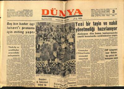 Dünya Gazetesi 3 Mayıs 1965 - Yeni Bir Tayin Ve Nakil Yönetmeliği Hazırlanıyor GZ59889 - 1