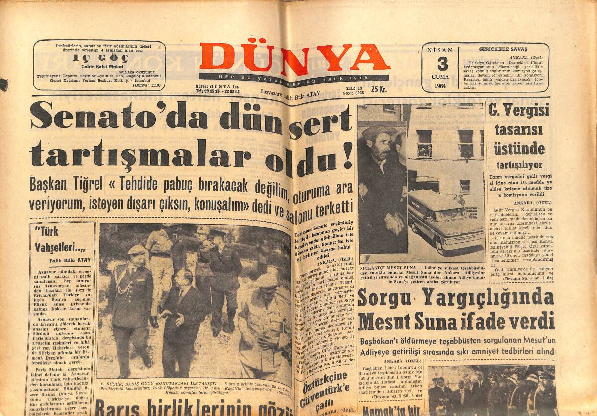 Dünya Gazetesi 3 Nisan 1964 - Fenerbahçe'den Şampiyonluk İstendi - Eskişehir'de Gençlerin Sanat Ve Folklor Gösterisi GZ151098 - 1