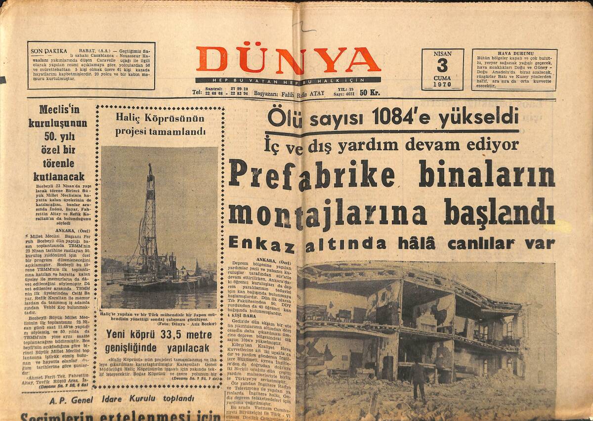 Dünya Gazetesi 3 Nisan 1970 - Çıplak Film Kralı: Russ Miler - Suriye-İsrail Sınırında Sert Çatışmalar Oldu GZ150921 - 1