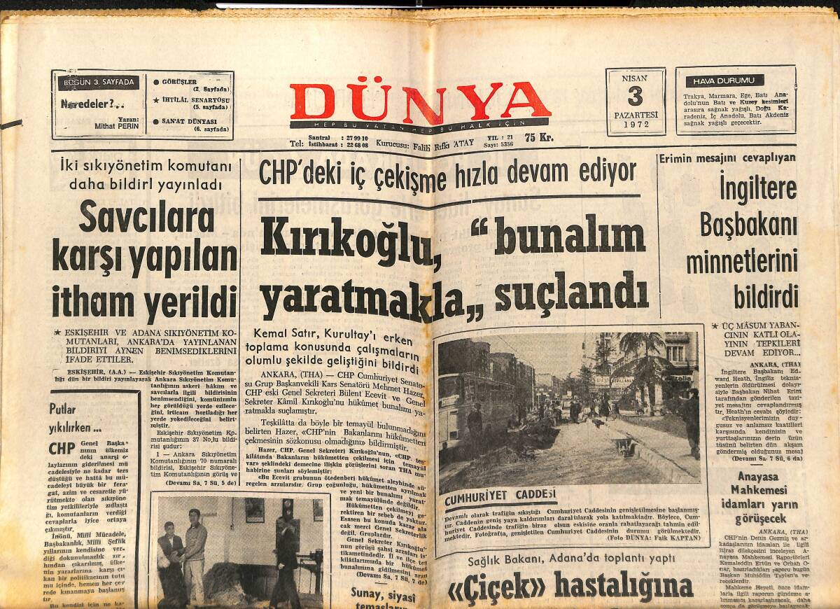 Dünya Gazetesi 3 Nisan 1972 - Galatasaray Arayı Açıyor - Feyzioğlu: Aşırı Sola Taviz Verenler Yüreksiz Kişilerdir GZ147917 - 1