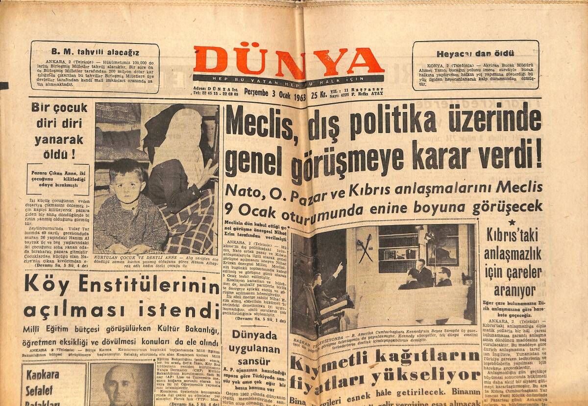 Dünya Gazetesi 3 Ocak 1963 - Galatasaray'da Hazırlık Dünden İtibaren Başladı - Bergman Artık Mesut GZ151079 - 1