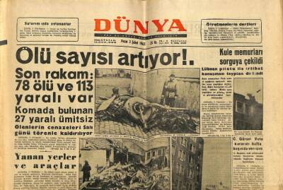 Dünya Gazetesi 3 Şubat 1963 - Ölü Sayısı Artıyor Son Rakam 78 Ölü 113 Yaralı GZ68245 - 1