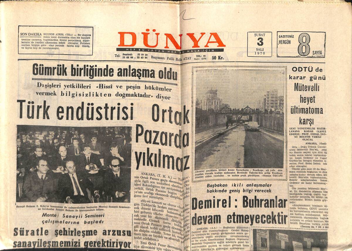Dünya Gazetesi 3 Şubat 1970 - Suriye İsrail Birlikleri Savaşıyor - Brigitte Bardot Açık Konuştu GZ150932 - 1