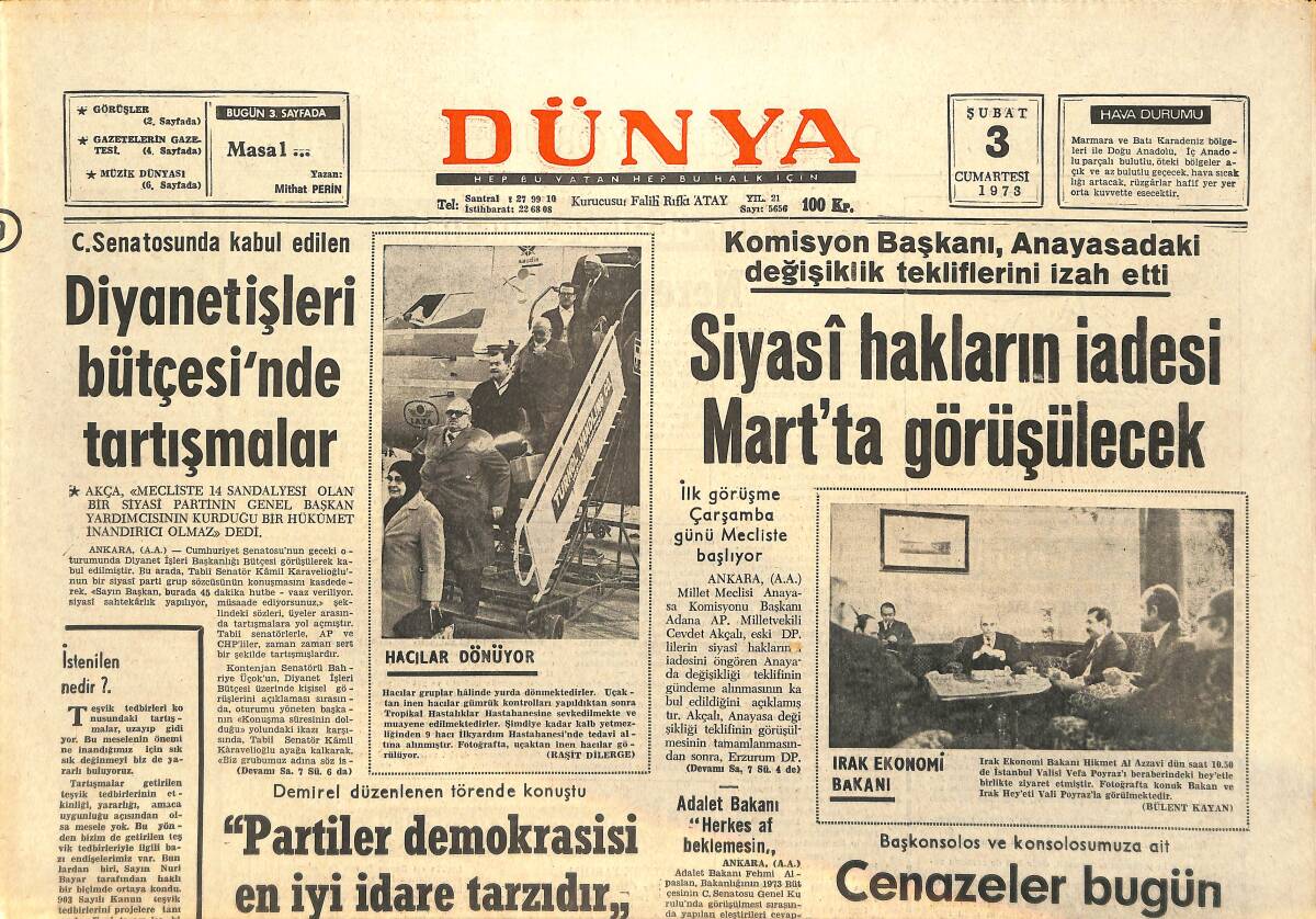 Dünya Gazetesi 3 Şubat 1973 - Brigitte Bardot 25 Yaşında Yeni Bir Sevgili Buldu - Cladia Cardinale Prenses Narda Oldu GZ142790 - 1
