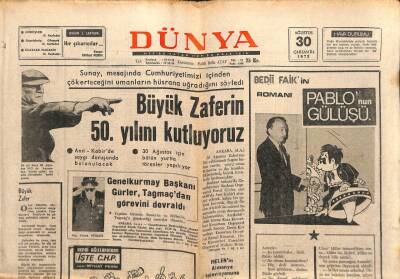 Dünya Gazetesi - 30 Ağustos 1972 - İtalyada Gina Hala Gözde GZ110976 - 1