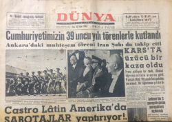 Dünya Gazetesi 30 Ekim 1962 - Cumhuriyetimizin 39. Yılı Törenlerle Kutlandı - GZ12948 - 2