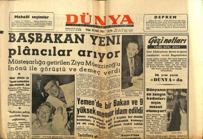 Dünya Gazetesi 30 Eylül 1962 - Yemende Bir Bakan Ve 9 Yüksek Memur İdam Edildi GZ59860 - 2