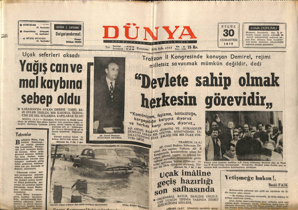 Dünya Gazetesi 30 Eylül 1972 - Prenses Anne İçin Yeni Bir Aday Bulundu - Ligin Dev Karşılaşması Beşiktaş Galatasaray GZ148194 - 1