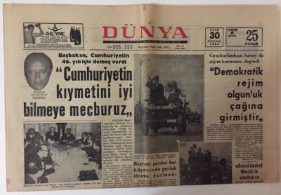 Dünya Gazetesi 30 Haziran 1969 - Başbakan Süleyman Demirel Cumhuriyetin Kıymetini İyi Bilmeye Mecburuz GZ13000 - 2