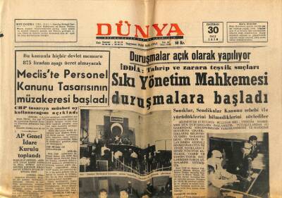 Dünya Gazetesi 30 Haziran 1970 - Sıkı Yönetim Mahkemesi Duruşmalara Başladı GZ68258 - 1