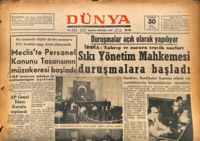 Dünya Gazetesi 30 Haziran 1970 - Sıkı Yönetim Mahkemesi Duruşmalara Başladı GZ86991 - 1