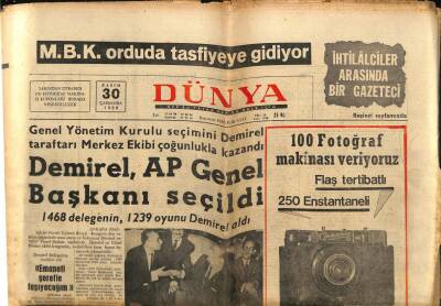 Dünya Gazetesi 30 Kasım 1966 - Demirel , AP Genel Başkanı Seçildi GZ80583 - 1