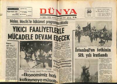 Dünya Gazetesi 30 Mayıs 1972 - Niksarda 60 Dükkan Ve 2 Ev Tamamen Yandı GZ61151 - 1