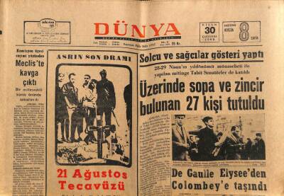 Dünya Gazetesi 30 Nisan 1969 - De Gaulle Elyseeden Colombeye Taşındı GZ80597 - 1